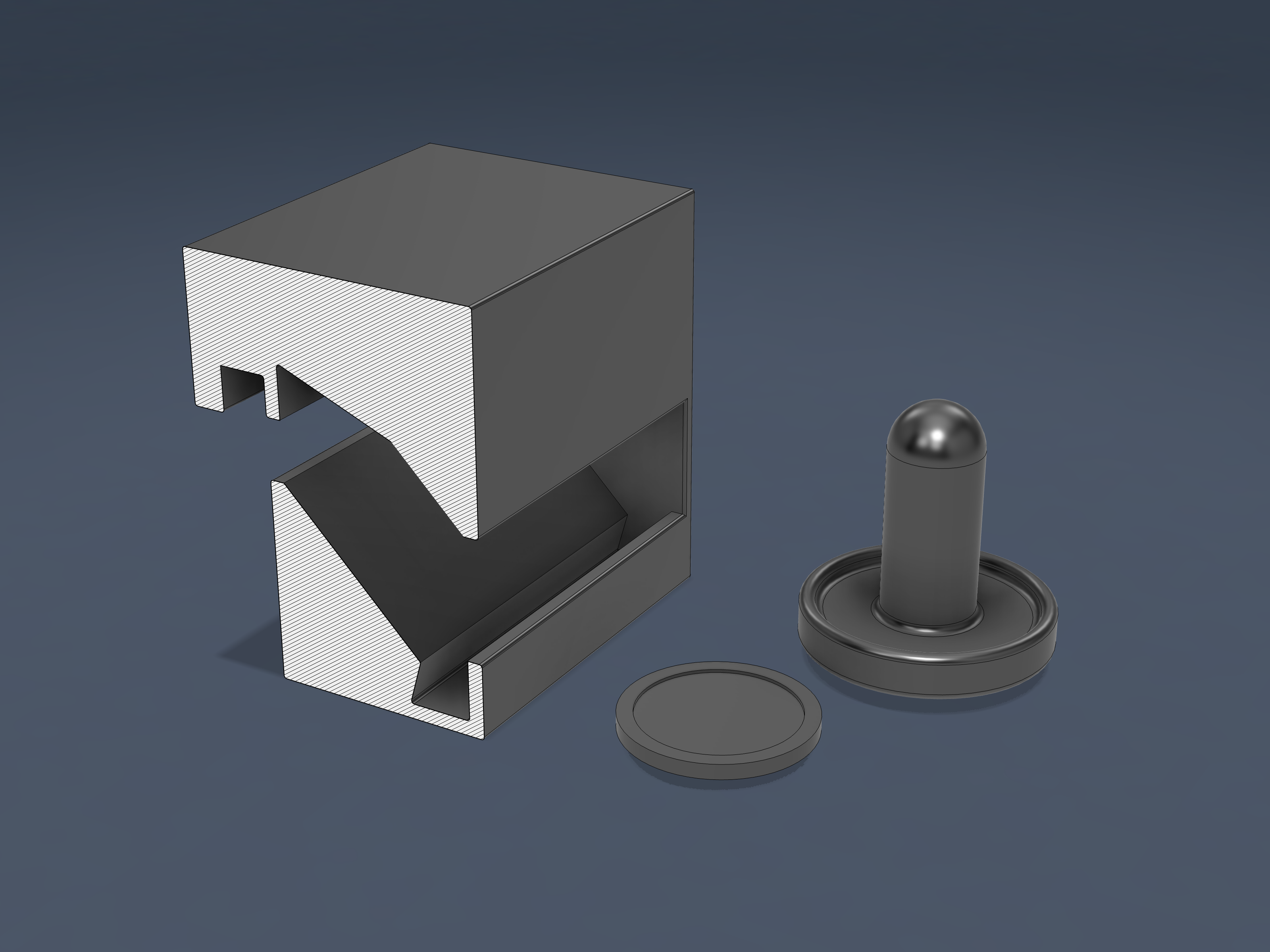 Goal (section view), puck, and striker CAD renders